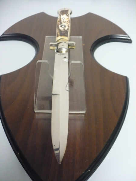 Coltello a scatto - pugnale - AGA Campolin - italian stiletto 45 cm - lama baionetta- corno di cervo / deer horn - 2