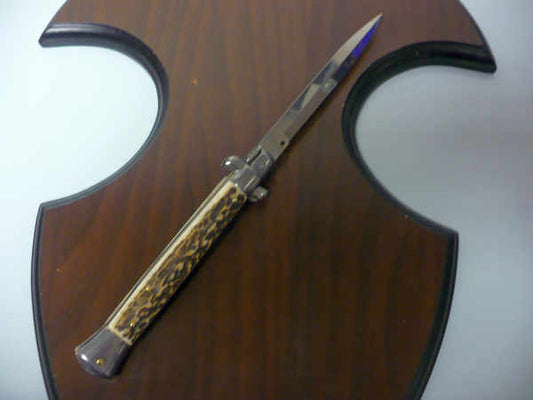 Coltello a scatto - pugnale -Frank Beltrame - italian stiletto 28 cm - corno di cervo / deer horn, lama baionetta - FB 28/63B - 2