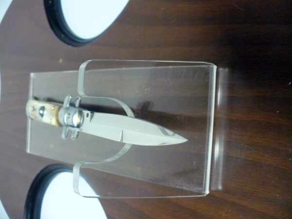 Frank Beltrame -italian stiletto, pugnale- 23 cm- corno di bufalo chiaro , lama baionetta -modello FB 23/48B -6