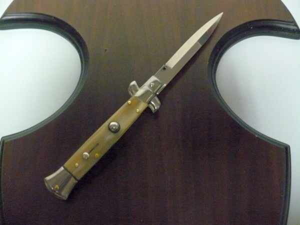 Frank Beltrame -italian stiletto, pugnale- 23 cm- corno di bufalo chiaro , lama baionetta -modello FB 23/48B -6