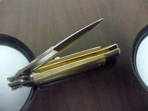 Frank Beltrame -italian stiletto, pugnale- 23 cm- corno di bufalo chiaro , lama baionetta -modello FB 23/48B -6