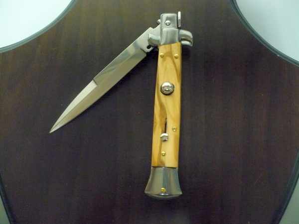 Frank Beltrame-23cm- coltello a scatto - pugnale -legno di olive / olive wood- modello FB 23/94B -9
