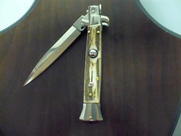 Coltello a scatto - pugnale -Frank Beltrame - italian stiletto 23 cm - corno di cervo / deer horn- lama dagger- FB 23/63D - 2