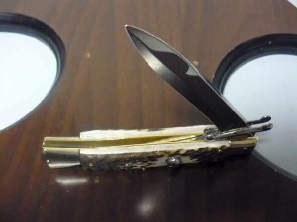 Swinguard A.G.A. Campolin - italian stiletto 23 cm - corno di cervo / deer horn - lama baionetta -4