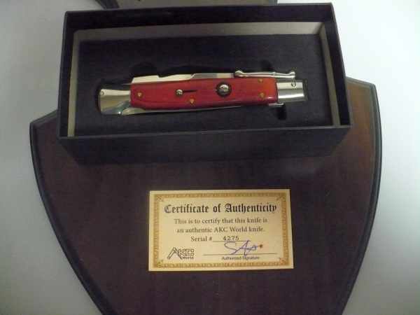 Swinguard Roma - italian stiletto, coltello a scatto, 25 cm -AKC World knife, lama baionetta / blade bayonet, legno di cocobolo / cocobolo wood