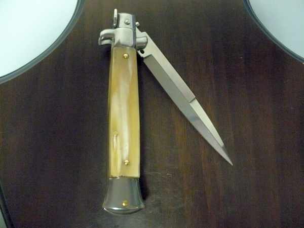 Frank Beltrame - italian stiletto , pugnale - 23 cm - corno di bufalo chiaro - lama baionetta - moddello FB 23/48B -8