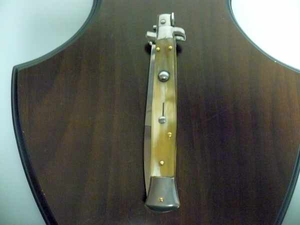 Frank Beltrame - italian stiletto, coltello a scatto, 28 cm -bufalo chiaro, lama baionetta FB 28/48B- 4