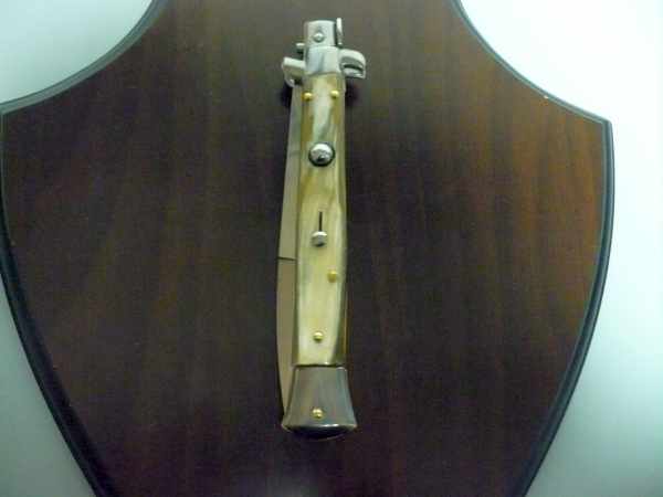 Frank Beltrame - italian stiletto, coltello a scatto, 28 cm -bufalo chiaro, lama baionetta FB 28/48B- 3