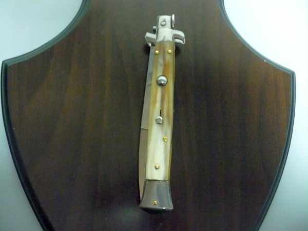 Frank Beltrame - italian stiletto, coltello a scatto, 28cm -bufalo chiaro, lama baionetta FB 28/48B- 2