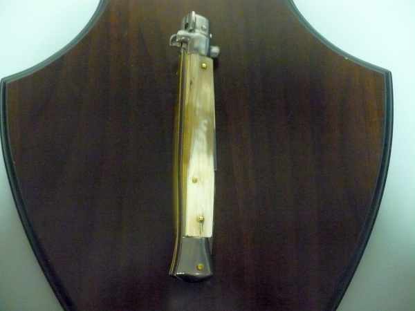 Frank Beltrame - italian stiletto, coltello a scatto, 28 cm -bufalo chiaro, lama baionetta FB 28/48B- 3