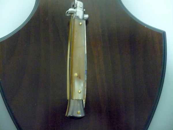 Frank Beltrame - italian stiletto, coltello a scatto, 28cm -bufalo chiaro, lama baionetta FB 28/48B- 2