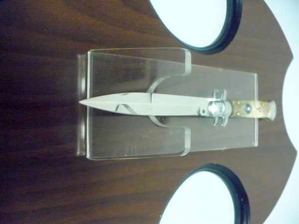 Frank Beltrame - italian stiletto, coltello a scatto, 28 cm -bufalo chiaro, lama baionetta FB 28/48B- 4