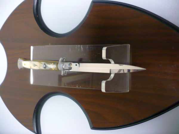 Frank Beltrame - italian stiletto, coltello a scatto, 28 cm -bufalo chiaro, lama baionetta FB 28/48B- 3