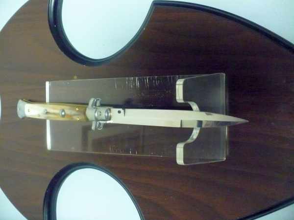 Frank Beltrame - italian stiletto, coltello a scatto, 28cm -bufalo chiaro, lama baionetta FB 28/48B- 2