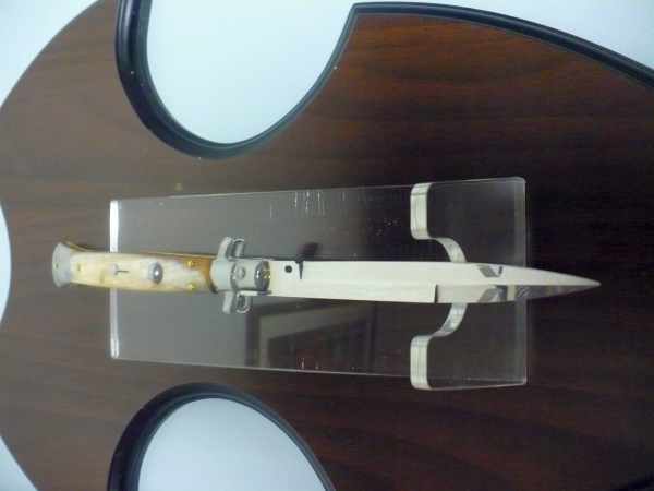 Frank Beltrame - italian stiletto, coltello a scatto, 28 cm -bufalo chiaro, lama baionetta FB 28/48B- 5