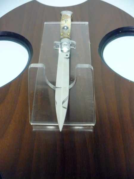 Frank Beltrame - italian stiletto, coltello a scatto, 28 cm -bufalo chiaro, lama baionetta FB 28/48B- 4