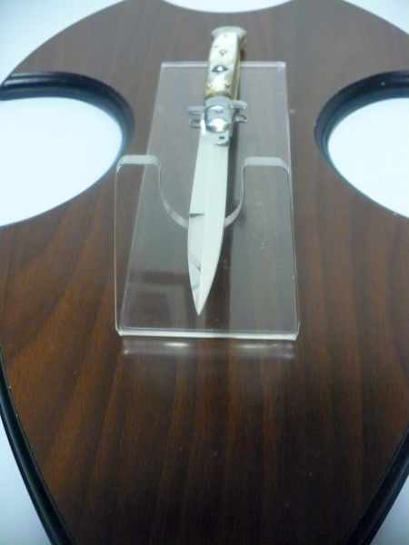 Frank Beltrame - italian stiletto, coltello a scatto, 28 cm -bufalo chiaro, lama baionetta FB 28/48B- 3
