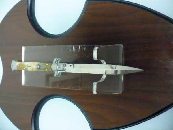 Frank Beltrame - italian stiletto, coltello a scatto, 28 cm -bufalo chiaro, lama baionetta FB 28/48B- 4
