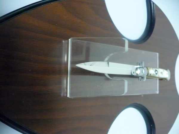 Frank Beltrame - italian stiletto, coltello a scatto, 28 cm -bufalo chiaro, lama baionetta FB 28/48B- 3