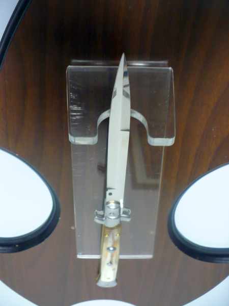 Frank Beltrame - italian stiletto, coltello a scatto, 28cm -bufalo chiaro, lama baionetta FB 28/48B- 2