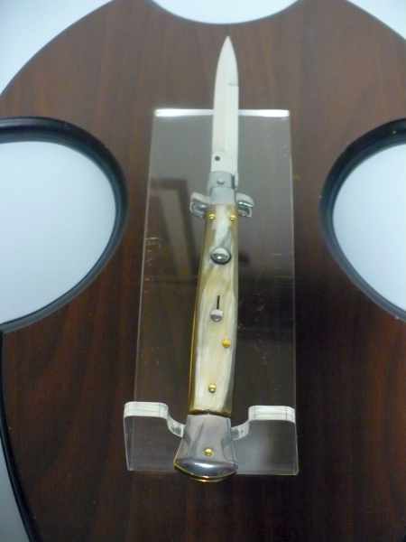 Frank Beltrame - italian stiletto, coltello a scatto, 28 cm -bufalo chiaro, lama baionetta FB 28/48B- 3