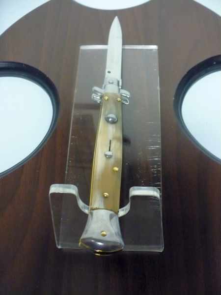 Frank Beltrame - italian stiletto, coltello a scatto, 28 cm -bufalo chiaro, lama baionetta FB 28/48B- 4