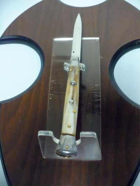 Frank Beltrame - italian stiletto, coltello a scatto, 28cm -bufalo chiaro, lama baionetta FB 28/48B- 2