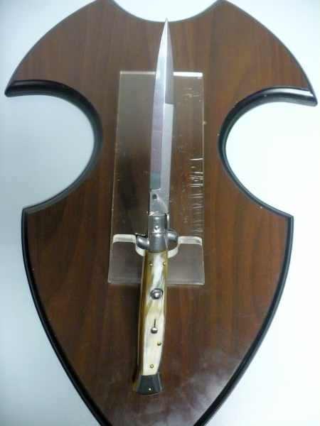 Frank Beltrame - italian stiletto, coltello a scatto, 28 cm -bufalo chiaro, lama baionetta FB 28/48B- 3
