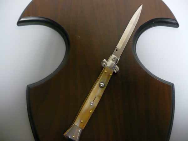 Frank Beltrame - italian stiletto, coltello a scatto, 28 cm -bufalo chiaro, lama baionetta FB 28/48B- 4