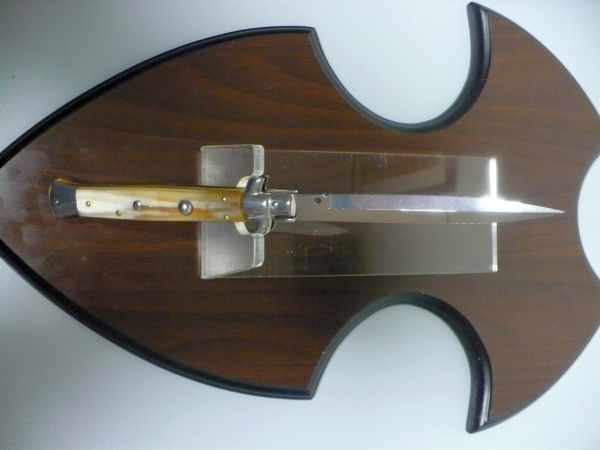 Frank Beltrame - italian stiletto, coltello a scatto, 28cm -bufalo chiaro, lama baionetta FB 28/48B- 2