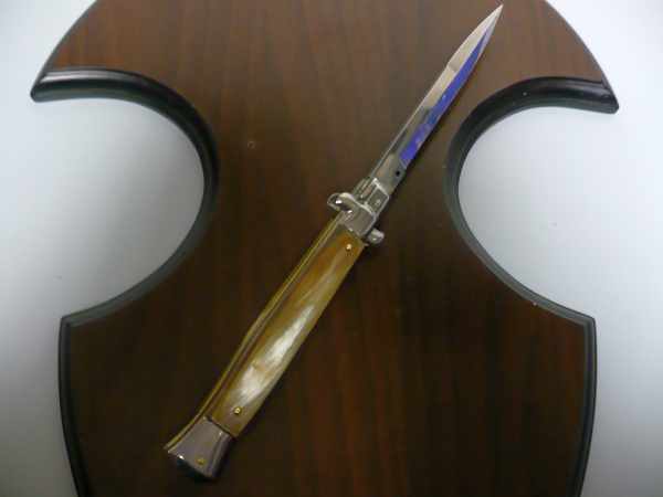 Frank Beltrame - italian stiletto, coltello a scatto, 28 cm -bufalo chiaro, lama baionetta FB 28/48B- 4
