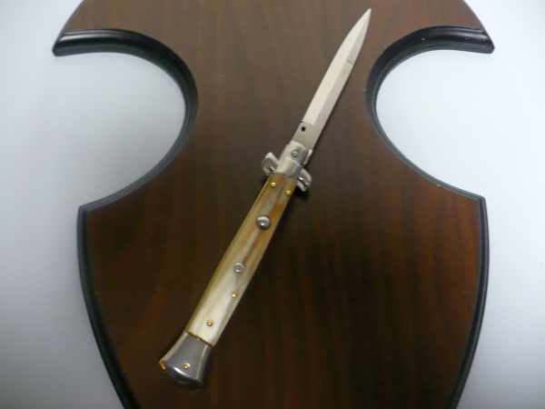 Frank Beltrame - italian stiletto, coltello a scatto, 28cm -bufalo chiaro, lama baionetta FB 28/48B- 2