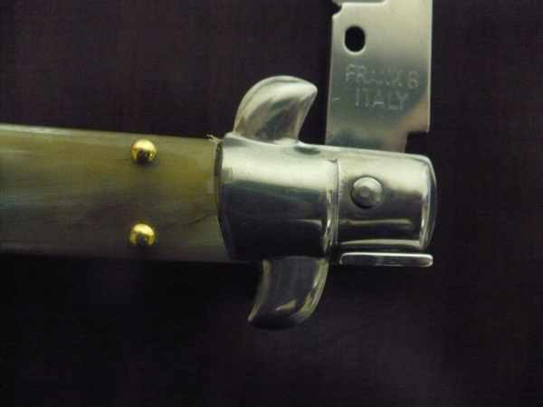 Frank Beltrame - italian stiletto, coltello a scatto, 28 cm -bufalo chiaro, lama baionetta FB 28/48B- 4