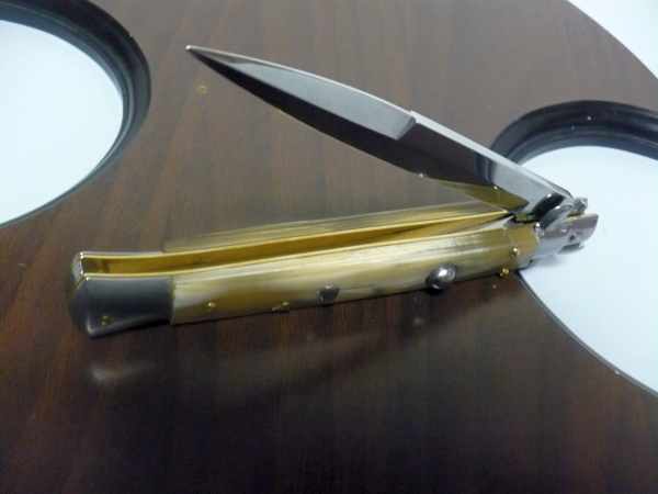 Frank Beltrame - italian stiletto, coltello a scatto, 28 cm -bufalo chiaro, lama baionetta FB 28/48B- 4