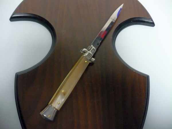 Frank Beltrame - italian stiletto, coltello a scatto, 28cm -bufalo chiaro, lama baionetta FB 28/48B- 2