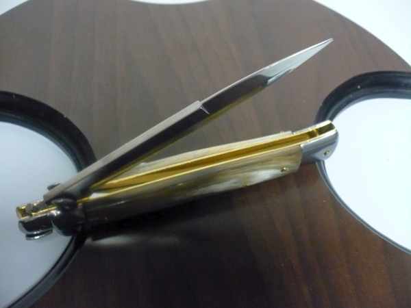 Frank Beltrame - italian stiletto, coltello a scatto, 28 cm -bufalo chiaro, lama baionetta FB 28/48B- 4