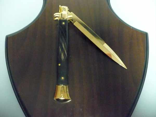 Frank Beltrame , italian stiletto placcato d'oro, pugnale - 28 cm , corno di bufalo, baionetta, modello FB 28/58B -5