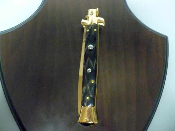 Frank Beltrame , italian stiletto placcato d'oro, pugnale - 28 cm , corno di bufalo, baionetta, modello FB 28/58B -1