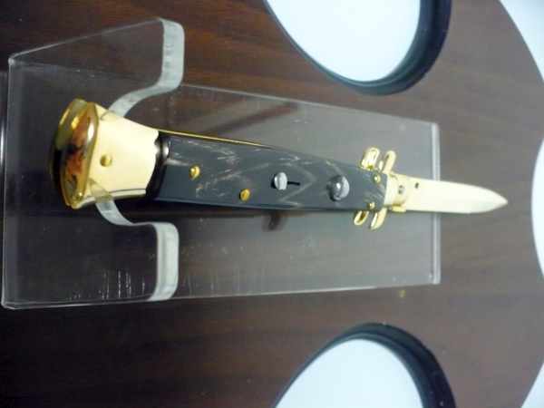 Frank Beltrame , italian stiletto placcato d'oro, pugnale - 28 cm , corno di bufalo, baionetta, modello FB 28/58B -1