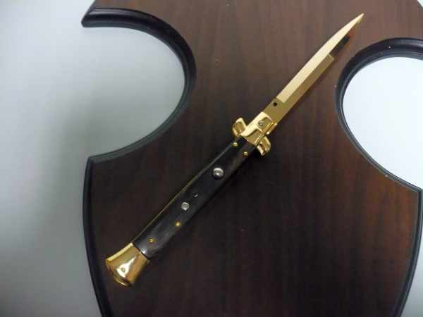 Frank Beltrame , italian stiletto placcato d'oro, pugnale - 28 cm , corno di bufalo, baionetta, modello FB 28/58B -5