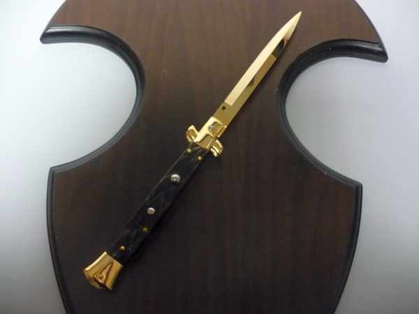 Frank Beltrame , italian stiletto placcato d'oro, pugnale - 28 cm , corno di bufalo, baionetta, modello FB 28/58B -1