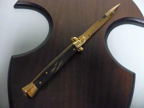 Frank Beltrame , italian stiletto placcato d'oro, pugnale - 28 cm , corno di bufalo, baionetta, modello FB 28/58B -5
