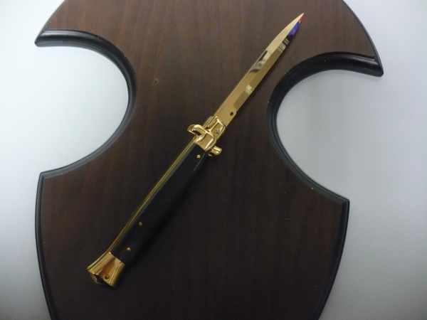 Frank Beltrame , italian stiletto placcato d'oro, pugnale - 28 cm , corno di bufalo, baionetta, modello FB 28/58B -1