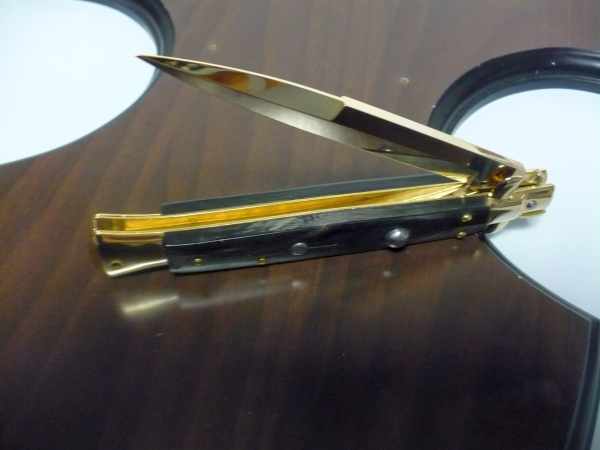 Frank Beltrame , italian stiletto placcato d'oro, pugnale - 28 cm , corno di bufalo, baionetta, modello FB 28/58B -5