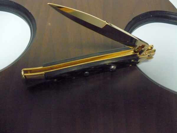 Frank Beltrame , italian stiletto placcato d'oro, pugnale - 28 cm , corno di bufalo, baionetta, modello FB 28/58B -1