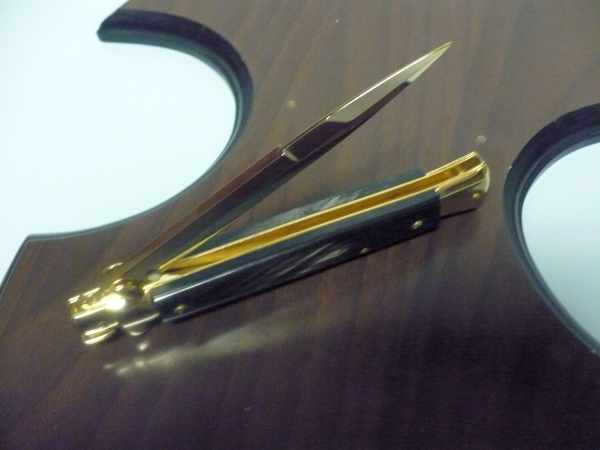 Frank Beltrame , italian stiletto placcato d'oro, pugnale - 28 cm , corno di bufalo, baionetta, modello FB 28/58B -5
