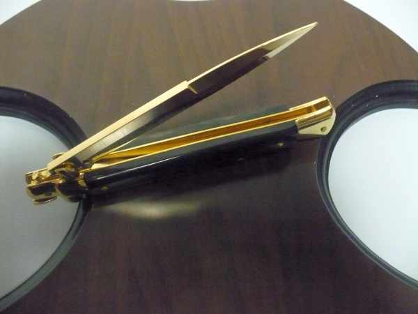 Frank Beltrame , italian stiletto placcato d'oro, pugnale - 28 cm , corno di bufalo, baionetta, modello FB 28/58B -1