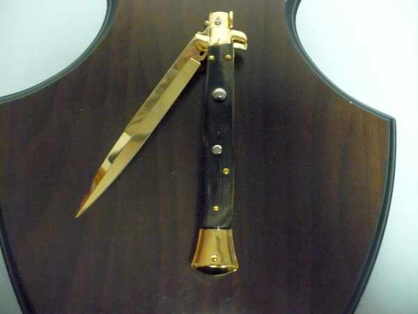 Frank Beltrame , italian stiletto placcato d'oro, pugnale - 28 cm , corno di bufalo, baionetta, modello FB 28/58B -5
