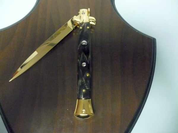 Frank Beltrame , italian stiletto placcato d'oro, pugnale - 28 cm , corno di bufalo, baionetta, modello FB 28/58B -1