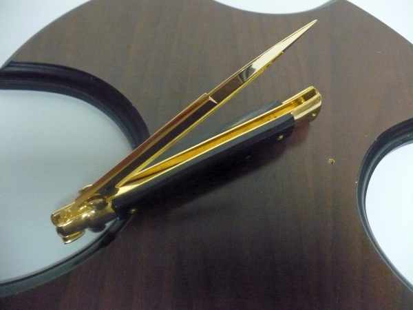 Frank Beltrame , italian stiletto placcato d'oro, pugnale - 28 cm , corno di bufalo, baionetta, modello FB 28/58B -3